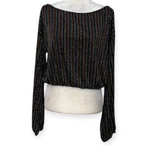 NWT FARROW Metallic Stripe Long Sleeve Blouse Women's Size L Party Top